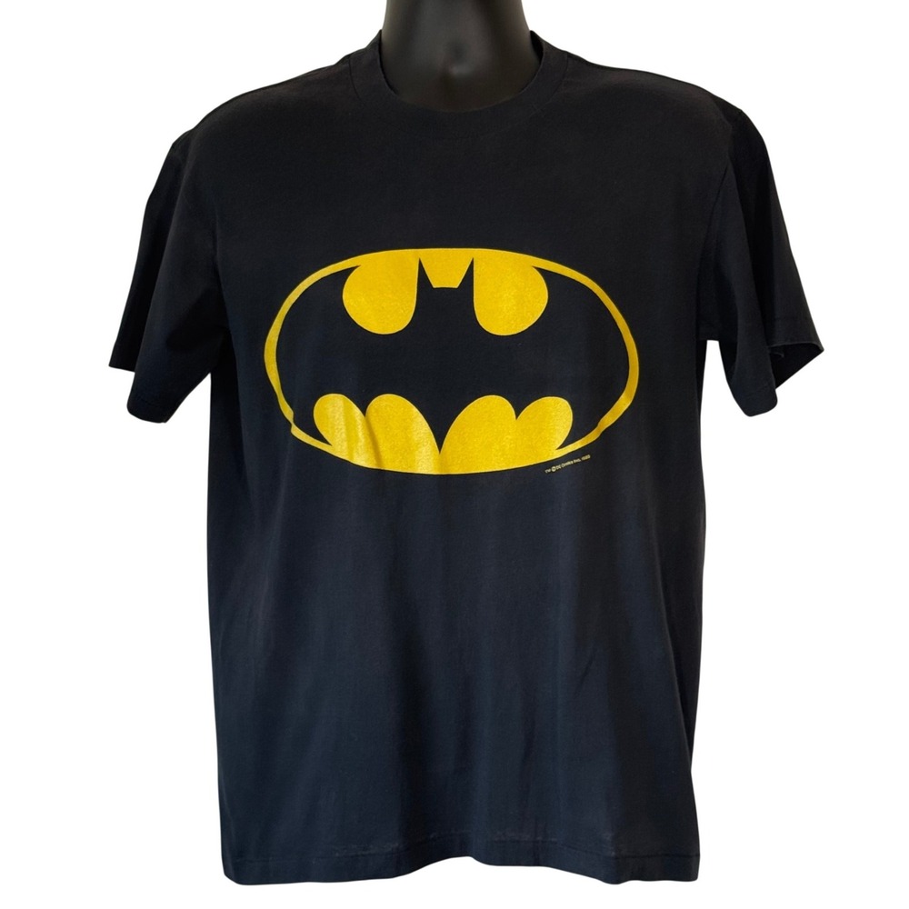 Vintage 1989 Batman T Shirt Division 1 Black Yellow Bat Signal Logo USA Made L